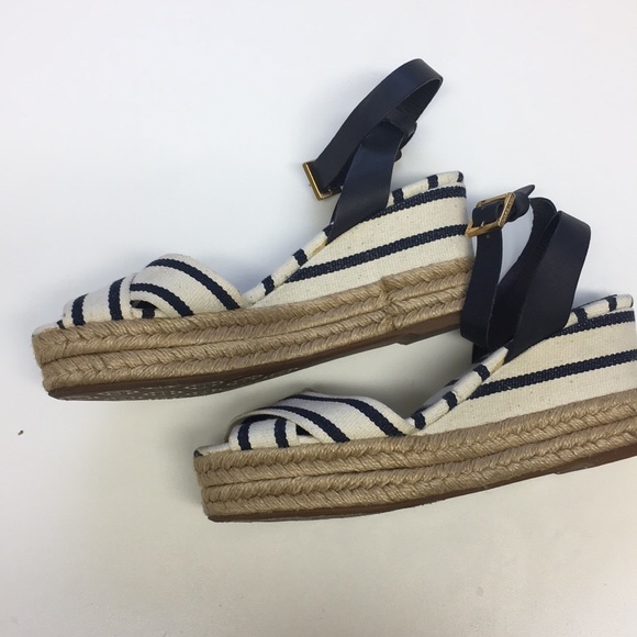 Tory Burch Shoes - Tory Burch navy striped wedge espadrilles